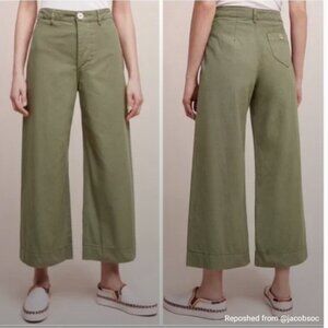 Anthropologie Pilcro and the Letterpress Wide Leg Cropped Chino Green sz 26